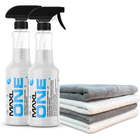 ONE Car Spray ith Triphene Technology, Quick & ipe All Purpose aterless Detailer - Clean, Shine, Protect Paint, Glass, heels, Trim ithout Pre-ashing (2, 20oz 4 Micro Fiber Cloth)