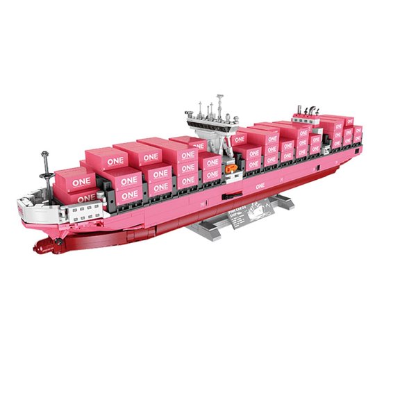 ONE Container Freighter Building Blocks, 1446PCS Realistic Cargo Vessel Model for Adult Collection
