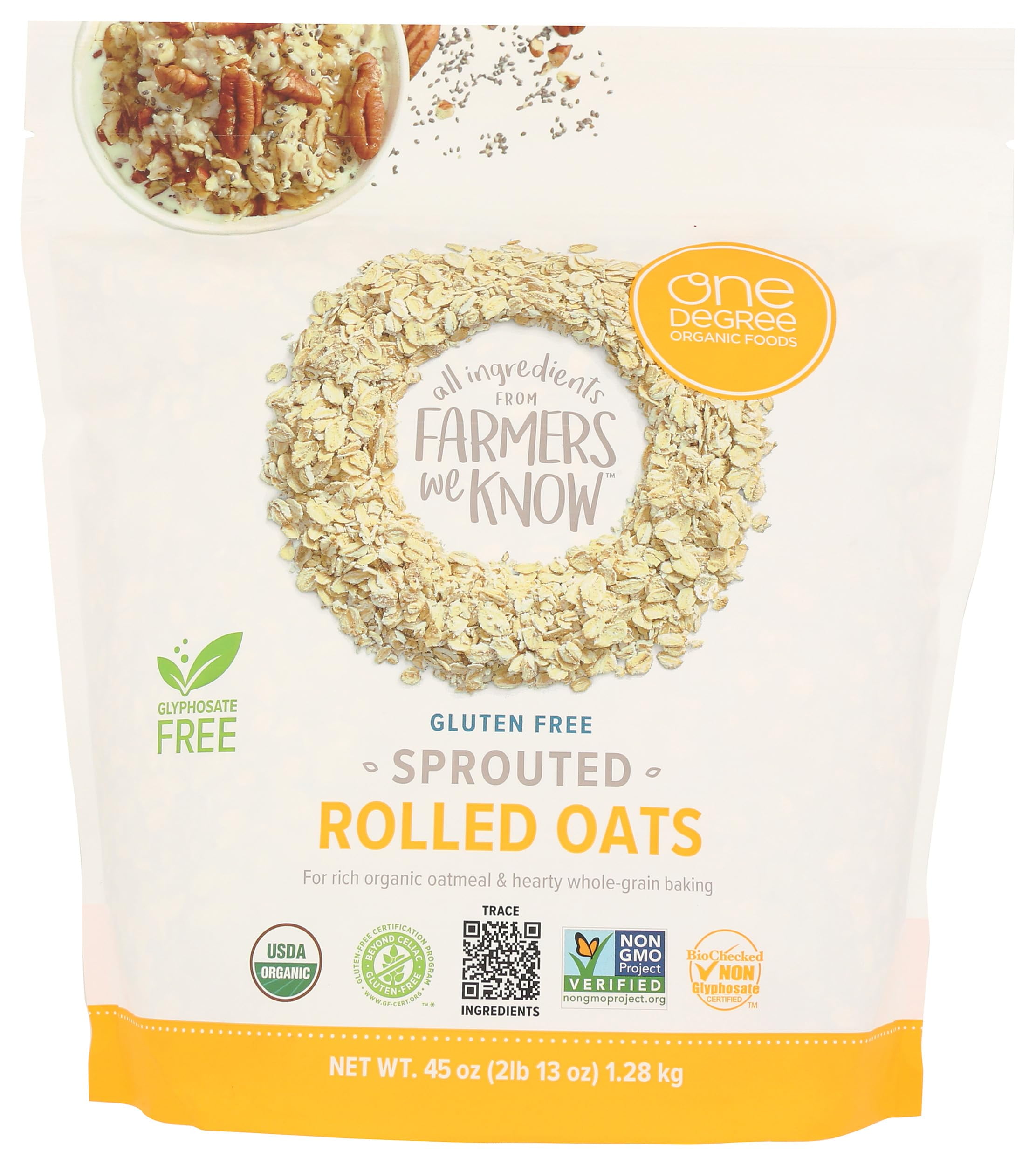 ONE DEGREE ORGANIC FOODS MMF7 Organic Sprouted Rolled Oats, 45 OZ