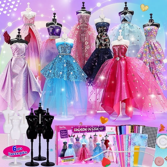 ONE TO FOUR 800+Pcs - Fashion Designer Kit for Girls with 6 Mannequins - Arts and Crafts Kit - Sewing Kit for Kid Ages 8-12 - Girls Gift Age 6 7 8 9 10 11 12 - Easter Gifts for Teen Girls