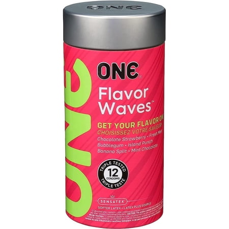 ONE Flavor Waves Flavored Lubricated Latex Condoms- 12 Count (Retail Packaging) + Silver Pocket Case