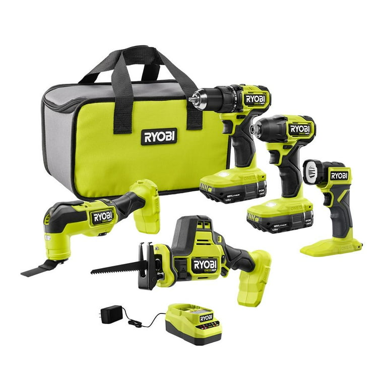 ONE+ 18V Brushless Cordless 5-Tool Combo Kit with two 1.5 Ah Batteries, 18V Charger, and Bag ONE+ 18V Brushless Cordless 5-Tool Combo Kit with two 1.5 Ah Batteries, 18V Charger, and Bag