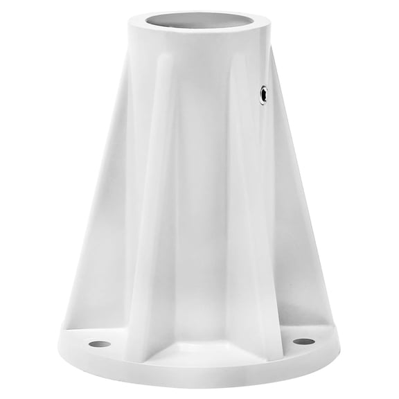 ONE HeSLehs 6" White Base for Surface mounting of Deck-to-Pool Rails, Return-to-Deck Rails and Spa Rails to Concrete or Wood Decks. Includes mounting Hardware. (6" H x 5.2" Diam).