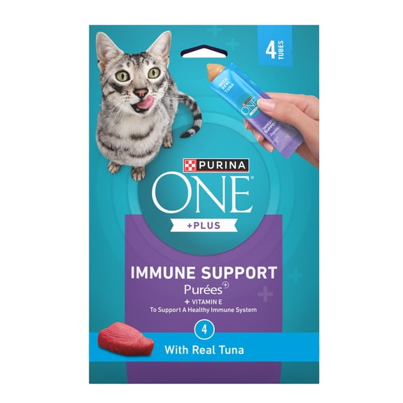 Purina ONE Plus Immune Support Purees With Real Tuna Lickable Cat Treats, 1.4 oz.