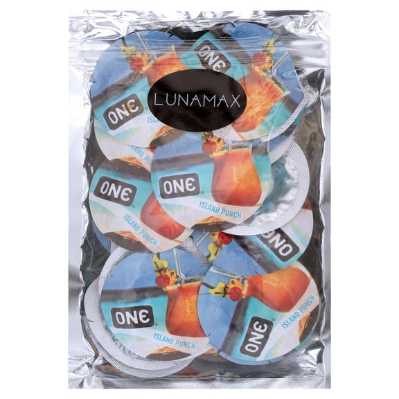ONE Island Punch + Brass Lunamax Pocket Case, Tropical Flavored Lubricated Latex Condoms-24 Count