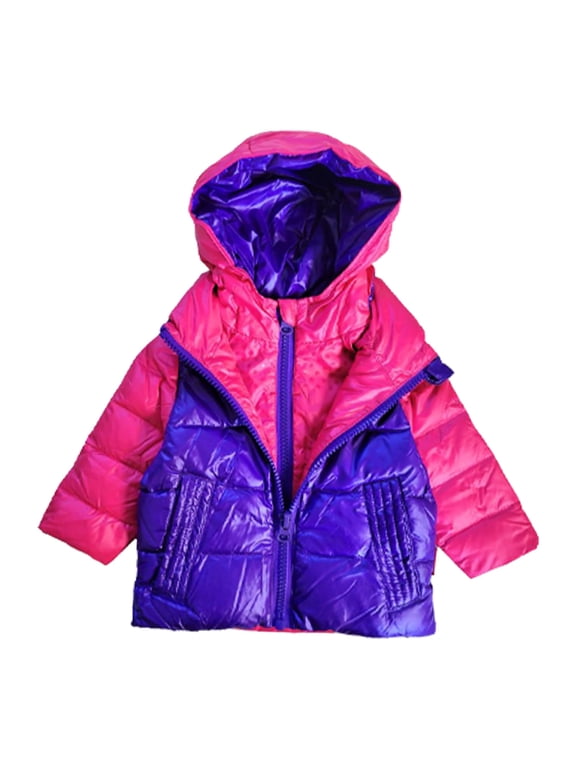 The Road Coat Down | Car Seat Safe Winter Jacket | Crash Tested | Split Collar and Dual Zipper with 20% Feather Insulation | Baby Clothes and Toddler Winter Coat | Unisex 12M | Fuchsia/Purple