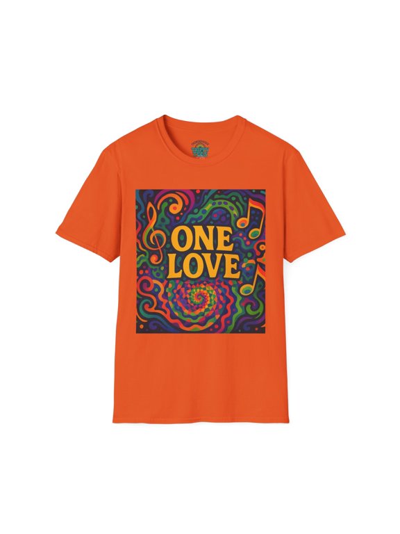 ONE LOVE Psychedelic Music Tee Trippy Tees Orange