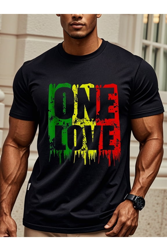 ONE LOVE T Shirts For Men With Sayings Black Funny Men's Graphic Crew Neck Casual Soft 100% Cotton Original Running Four Seasons Mens Cotton T Shirts.