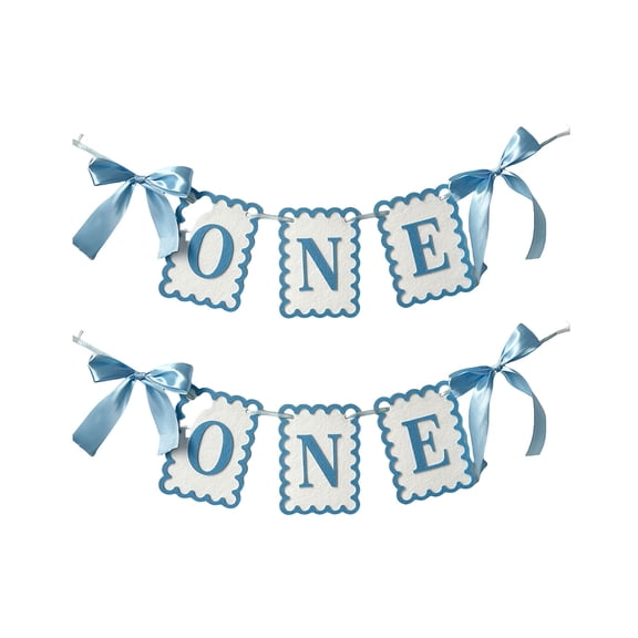 ONE Letter Banner Blue Birthday Party Backdrop Decor Fabric Material Customizable Design 6.3x4.5 Inches