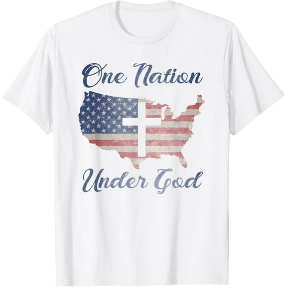 ONE NATION UNDER GOD Christian Cross American Flag USA Map T-Shirt100% pure cotton white short-sleeved T-shirts for men and women