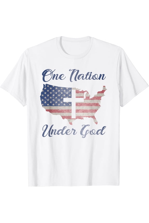 ONE NATION UNDER GOD Christian Cross American Flag USA Map T-Shirt100% pure cotton white short-sleeved T-shirts for men and women