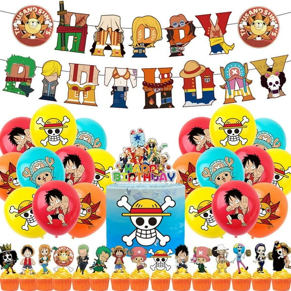 ONE PIECE Party Favors ONE PIECE Theme Party Suit ONE PIECE Party Decorations Includes Banner Hanging Swirls Cake Balloons ONE PIECE Party Supplies
