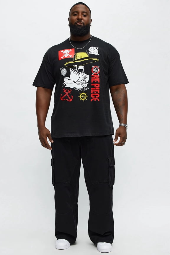 ONE PIECE Straw Hat Ship Short Sleeve Tee  Black  Size 6 XLB - Anime Gift Ideas