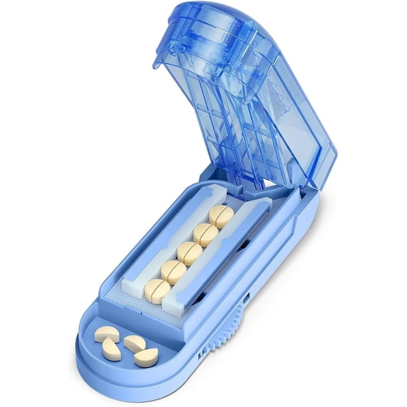ONE PIX Multiple Pill Cutter Splitter for Small and Tiny Pills, Accurate 1/2 Tablet Splitter with Adjustable Bars & Hidden Blade, Safely Cuts Large Medication for Seniors & Pets, Grey