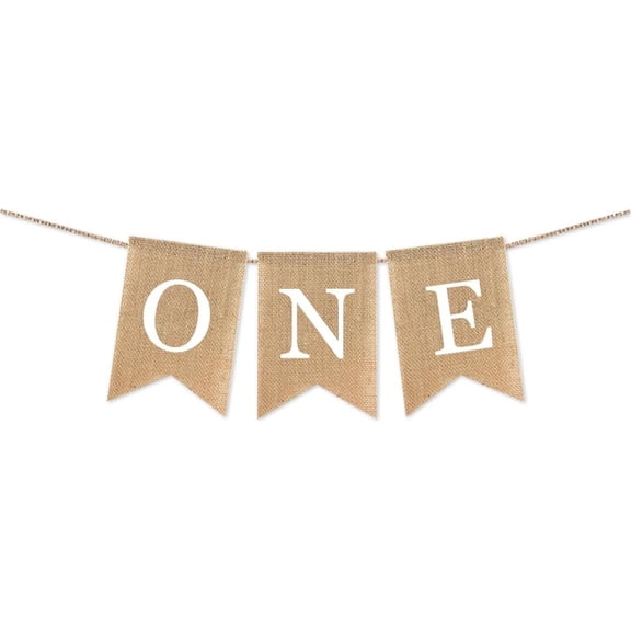 ONE Plain White Letter Burlap Banner, Rustic Jute Pennant Garland for Neutral Baby 1st Birthday Smash Cake Photo Prop Decor