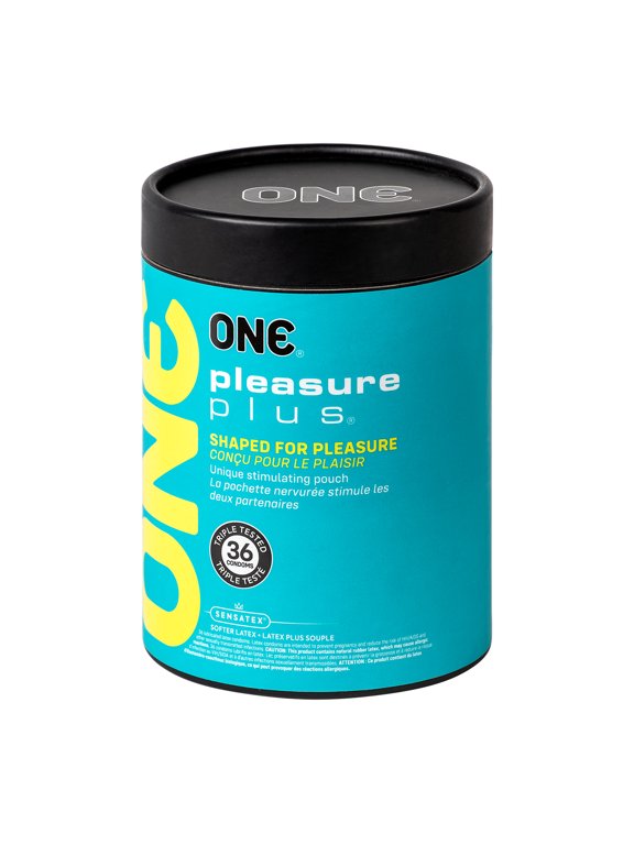 ONE Pleasure Plus Condoms | 36 Pack | Dual Stimulation | Ultra-Thin Latex Condoms | Extra Lurbricated | Triple-Tested