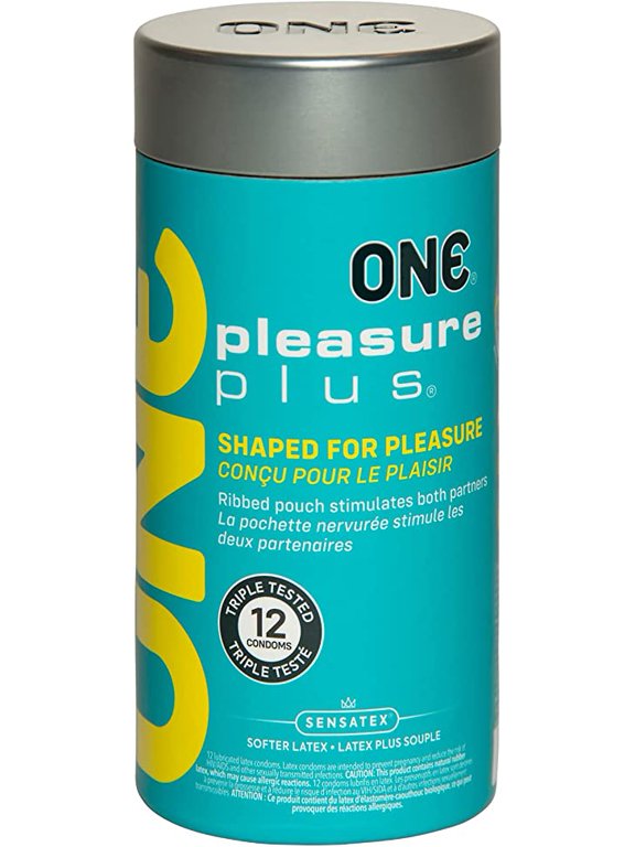 ONE Pleasure Plus + Silver Lunamax Pocket Case, Ultra Sensitive Lubricated Latex-12 Count (Retail Packaging)