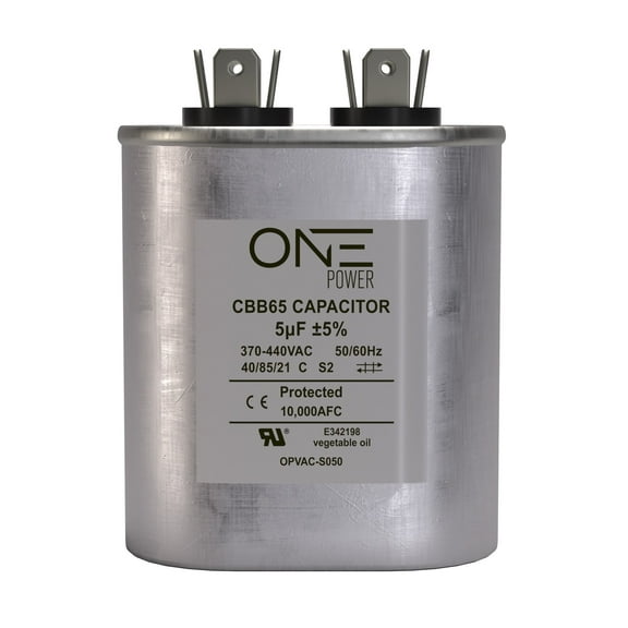 ONE Power 5-MFD, 370V or 440V Single Run A/C Capacitor 5 uF CBB65B Air Conditioner Capacitors for AC Unit Fan Motor Start or Heat Pump or Condenser Straight Cool