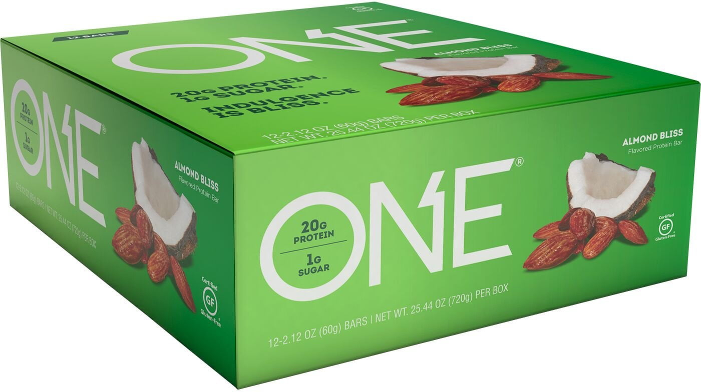 ONE Protein Bars, Almond Bliss, Gluten Free Protein Bars with 20g Protein and only 1g Sugar, Guilt-Free Snacking for High Protein Diets, 2.12 oz (12 Pack)