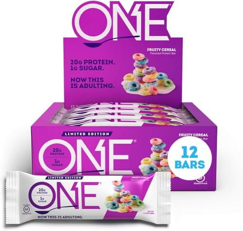 ONE Protein Bars, Fruity STF9Cereal, Gluten Free Protein Bars with 20g Protein and 1g Sugar, Pantry Staples, 2.12 oz (12 Count)
