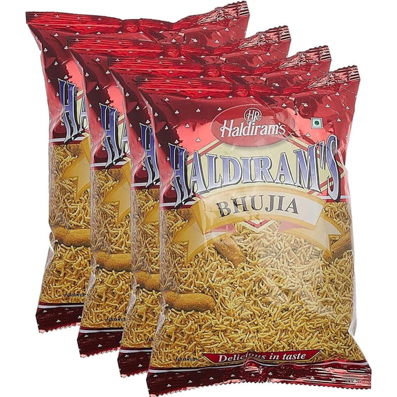 ONE STOP DEALERS Haldiram's Savory Snacks Easy to Carry Anywhere Crispy, Crunchy & Spicy Delicious Indian Namkeen Snacks Made With Authentic Taste Enjoy At Tea Time (Bhujia, Pack of 4)