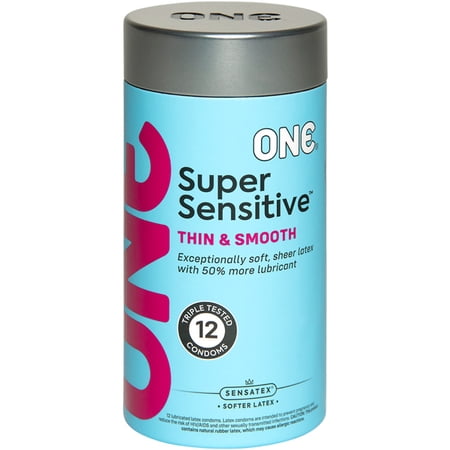 ONE Super Sensitive Lubricated Condoms with Brass Pocket Case, 12 Count (Retail)