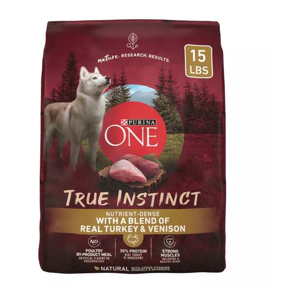 ONE True Instinct Adult High Protein Natural Turkey and Venison Recipe Dry Dog Food 15 lb