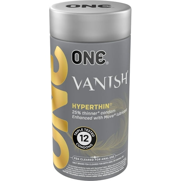 ONE Vanish Hyperthin Condoms | Vegan-Friendly Ultra-Thin Latex Condoms | Non-GMO | Natural Rubber Latex | 12-Pack