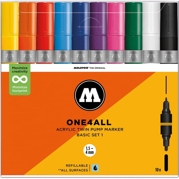 ONE4ALL Acrylic Twin Markers 10 pc Set, Basic Set 1