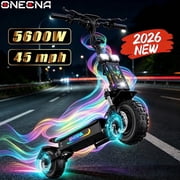 ONECNA 5600W Dual Motors Adult Electric Scooter, RGB Fashion Light, Up to 45 mph, 55 Miles Range, Mobile App Control, 11 Off Road Tires E-Scooter GT7