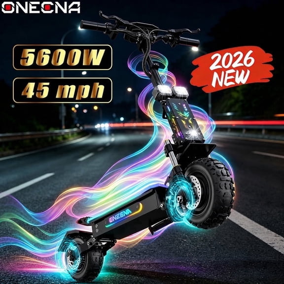 ONECNA 5600W Dual Motors Adult Electric Scooter, RGB Fashion Light, Up to 45 mph, 55 Miles Range, Mobile App Control, 11" Off Road Tires E-Scooter GT7