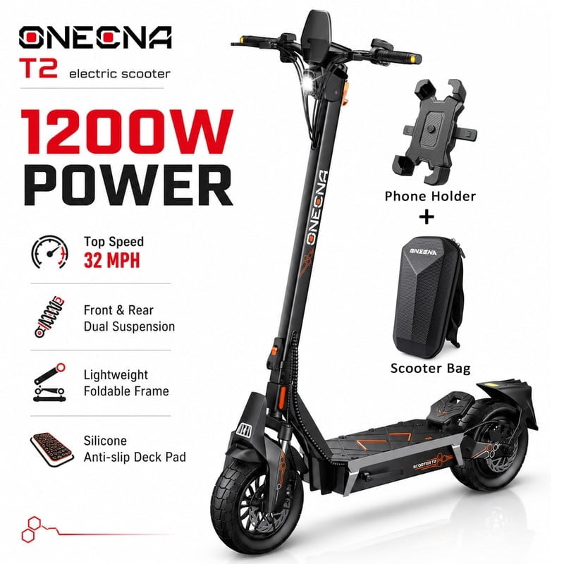 ONECNA T2 1200W Peak Motor Electric Scooter for Adults, 32mph Top