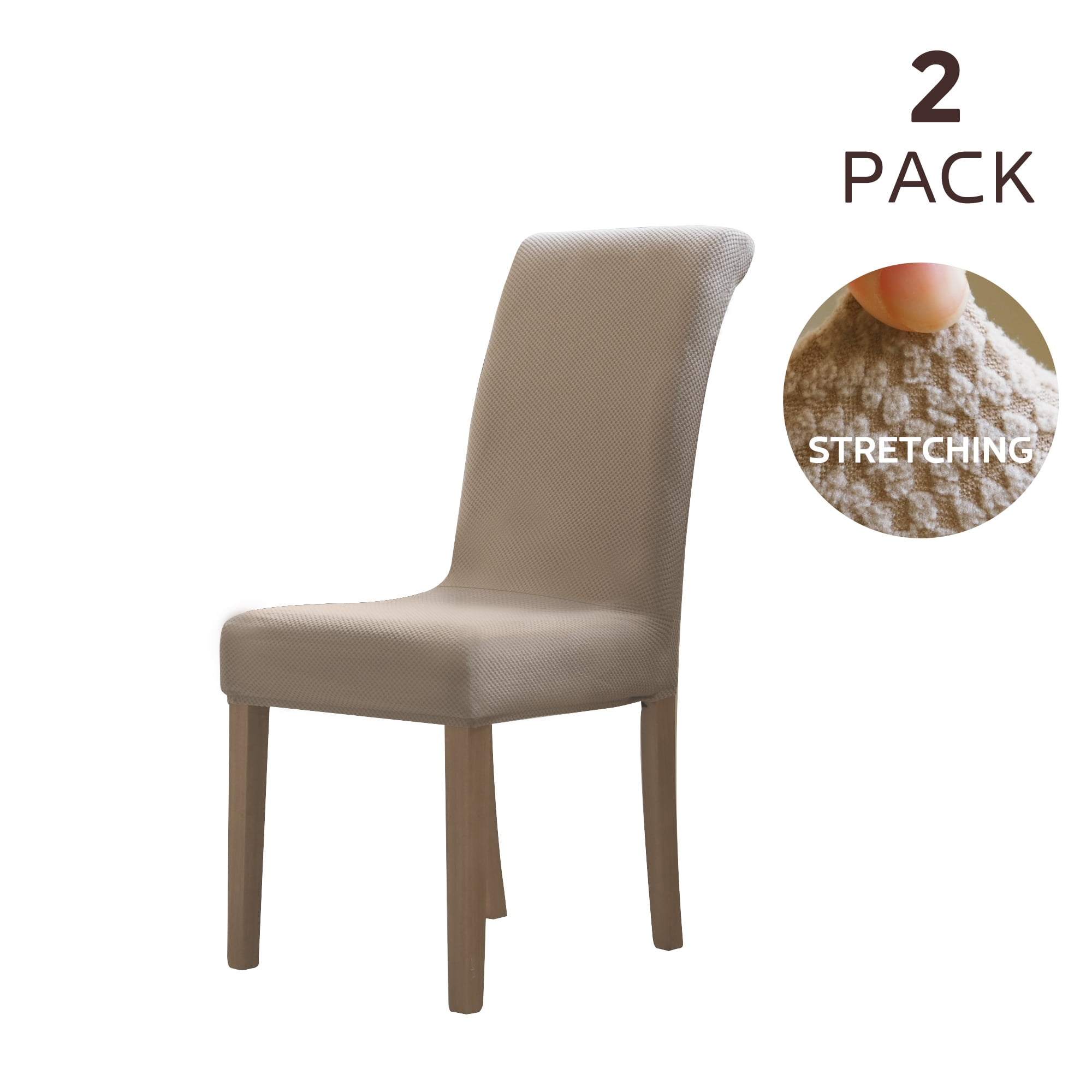 Furrygo Beige Dining Room Chair Covers Set of 2, Stretch Parson Chair