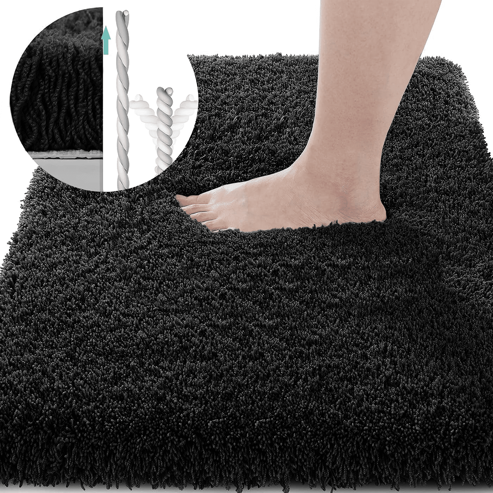 Furrygo Black Bathroom Rugs, Fluffy Thick Bath Rugs, NonSlip and