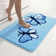 thumbnail image 1 of Furrygo Blue Bathroom Rug, Butterfly Pattern Microfiber Shaggy Bathroom Mats |Absorbent |Non Slip |24" x 36", 1 of 6