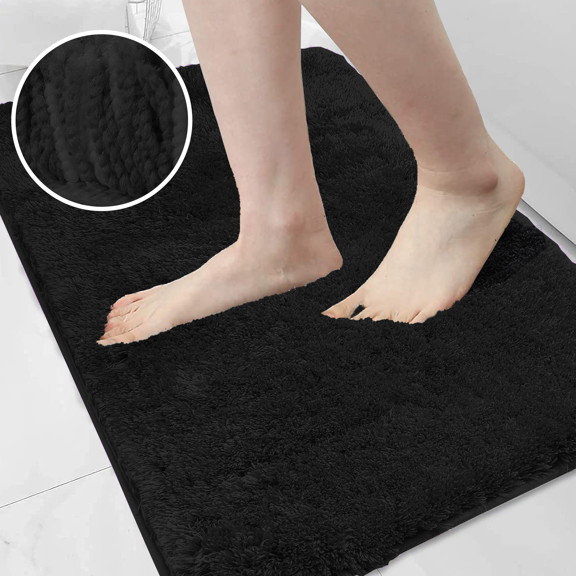 ONEFIND Thick Bathroom Rugs, Black Shaggy Bathroom Mat Rugs, Non-Slip ...