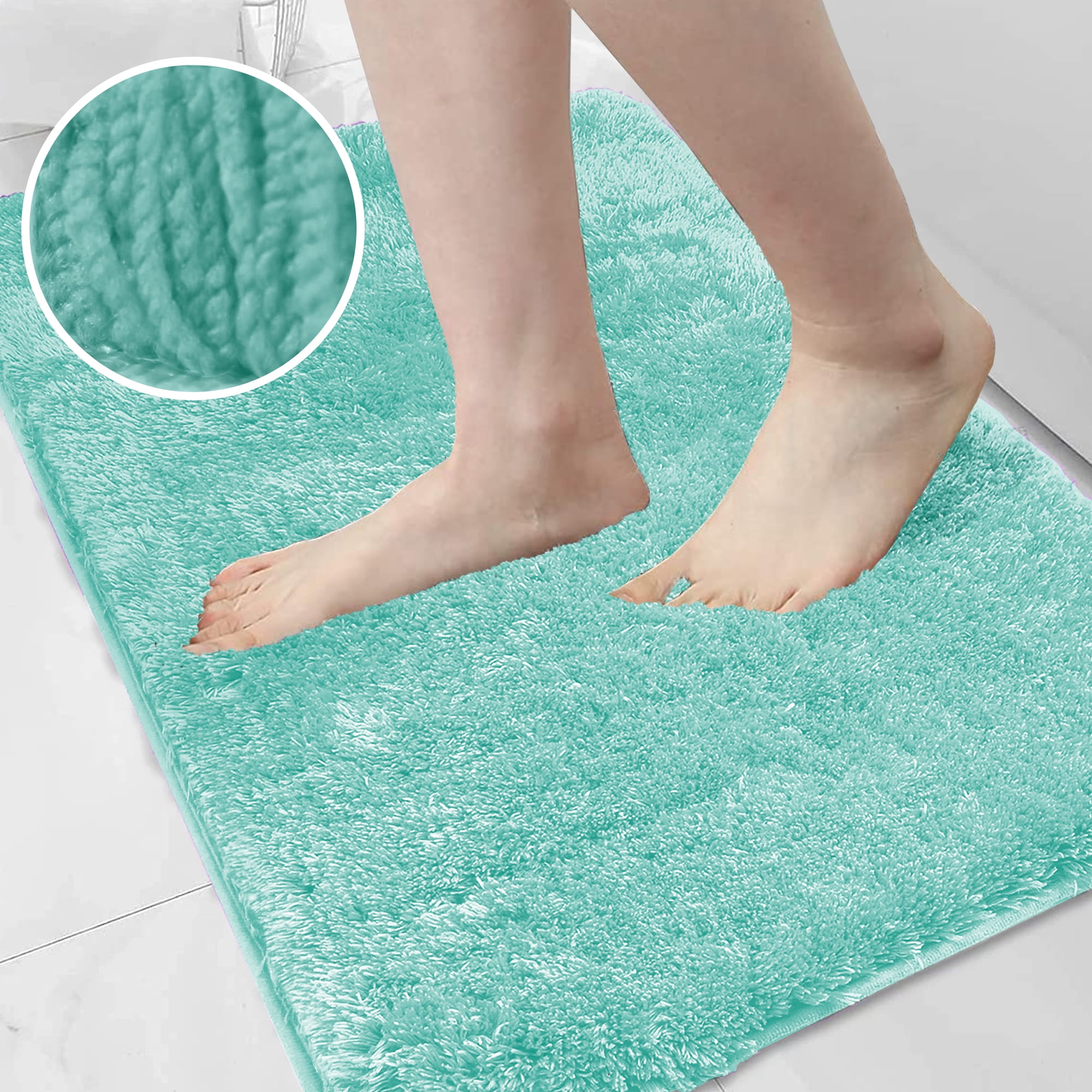 ONEFIND Thick Bathroom Rugs, Cyan Shaggy Bathroom Mat Rugs, NonSlip