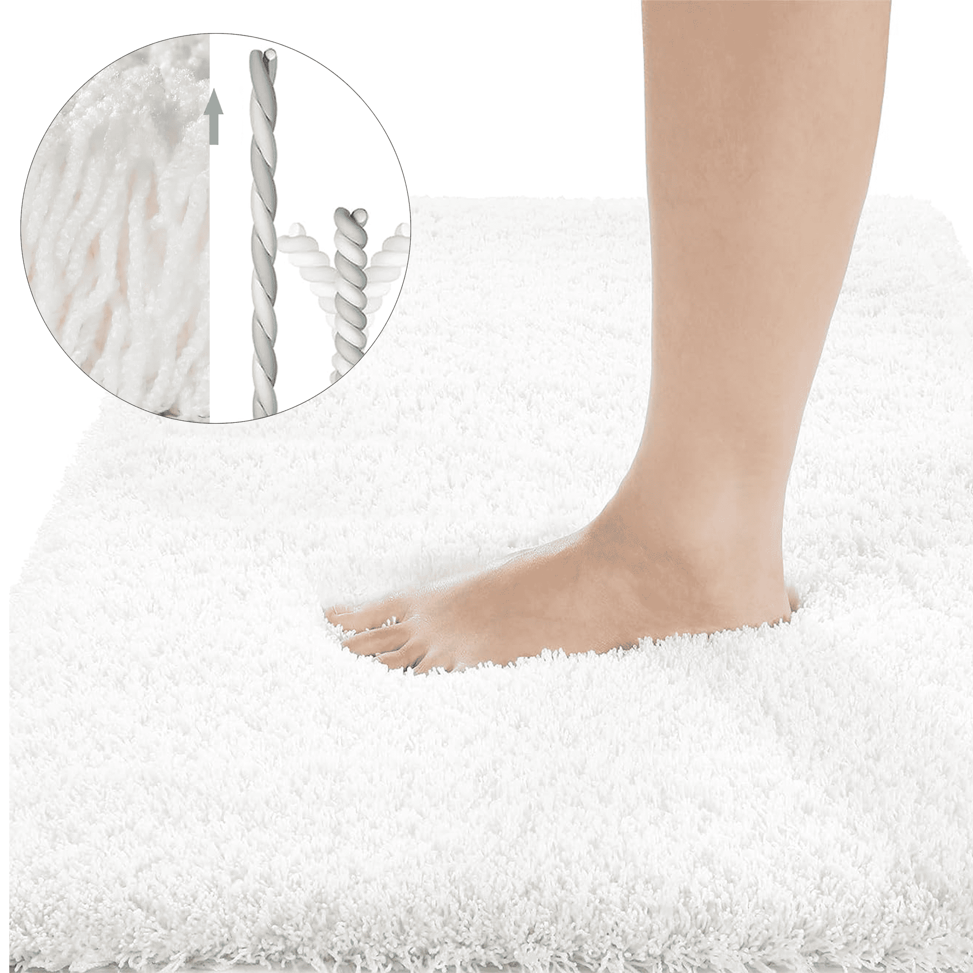 ONEFIND White Bathroom Rugs, Fluffy Thick Bath Rugs, Non-Slip and ...