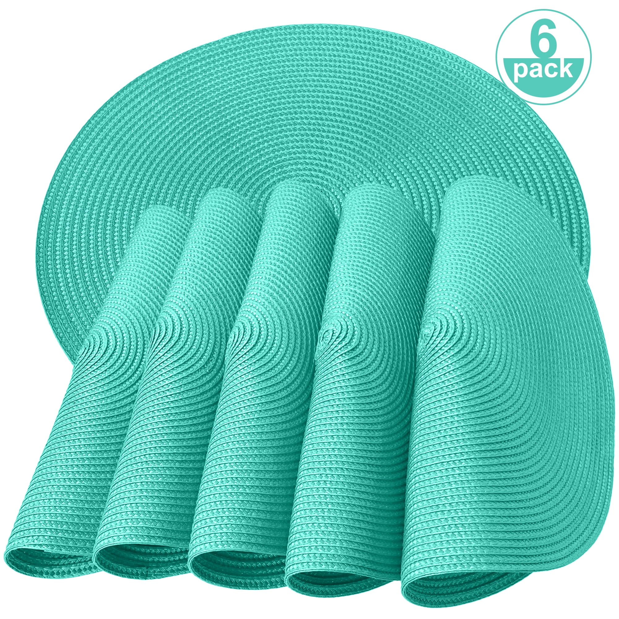 ONEFIND Woven Placemats Set of 6, 15 inch Washable Round Kitchen Table