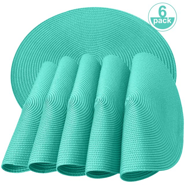 ONEFIND Woven Placemats Set of 6, 15 inch Washable Round Kitchen Table