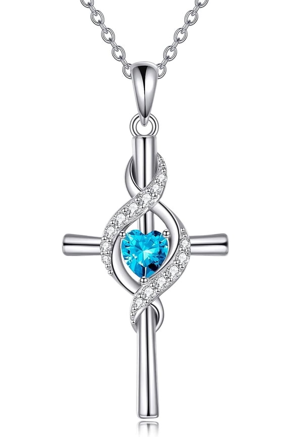 Cross Necklace for Women 925 Sterling Silver Cross Birthstone Pendant Necklace Infinity Cross Religious Jewelry Gifts for Women