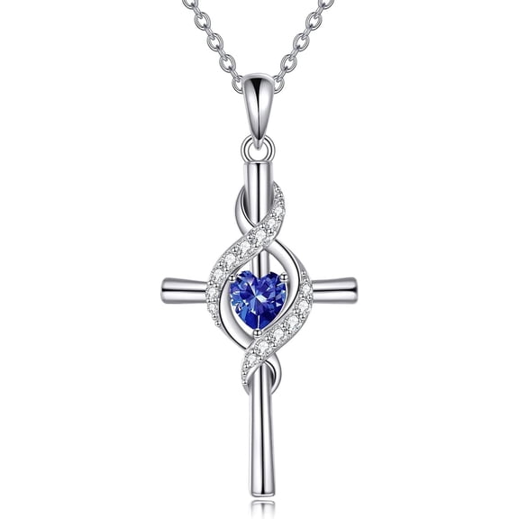 ONEFINITY Cross Necklace for Women 925 Sterling Silver Cross Birthstone Pendant Necklace Infinity Cross Religious Jewelry Gifts for Women