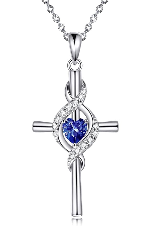 Cross Necklace for Women 925 Sterling Silver Cross Birthstone Pendant Necklace Infinity Cross Religious Jewelry Gifts for Women