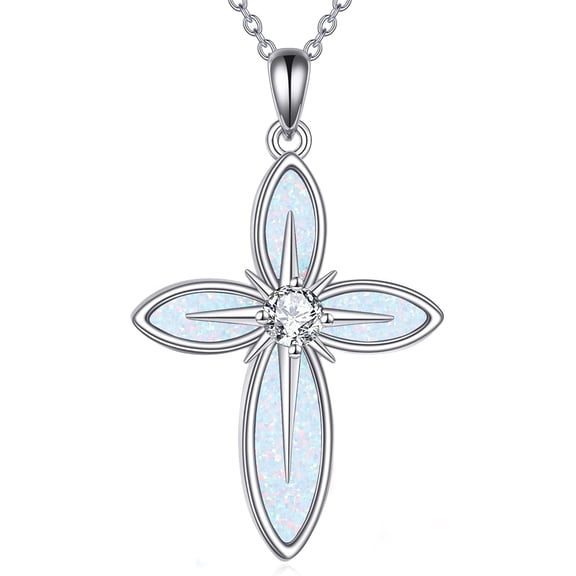 ONEFINITY Cross Necklace for Women Sterling Silver Opal Cross Pendant Necklace Religious Jewelry Gifts for Women Men