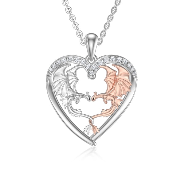 ONEFINITY Dragon Necklace Silver Rose Golden Heart Pendant Jewelry Gifts for Woman