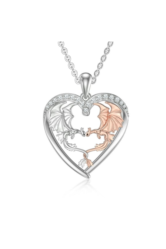 Dragon Necklace Silver Rose Golden Heart Pendant Jewelry Gifts for Woman