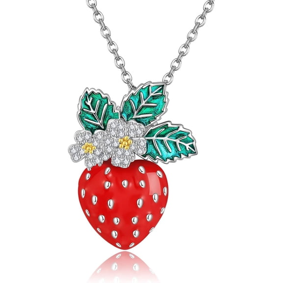 ONEFINITY Fruit Necklace Sterling Silver Lemon Strawberry Cherry Pendant Necklace Fruit Jewelry Gifts for Women