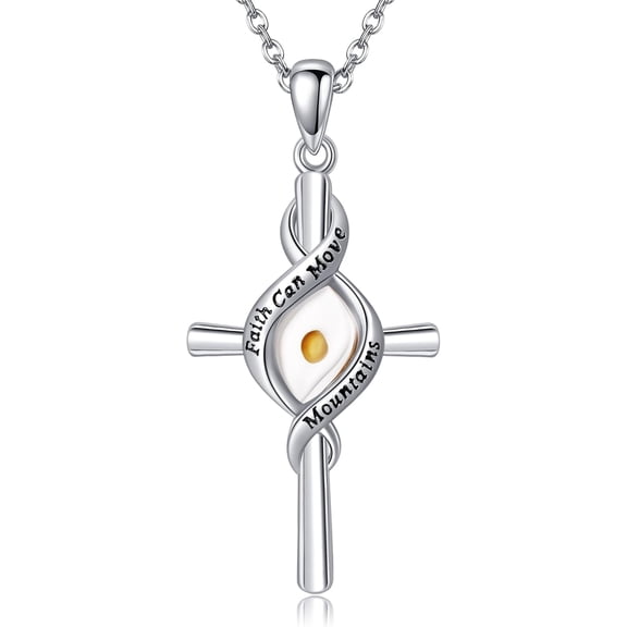ONEFINITY Mustard Seed Necklace Sterling Silver Mustard Seed Cross Pendant Necklace Faith Can Move Mountains Jewelry for Women Christian Gift