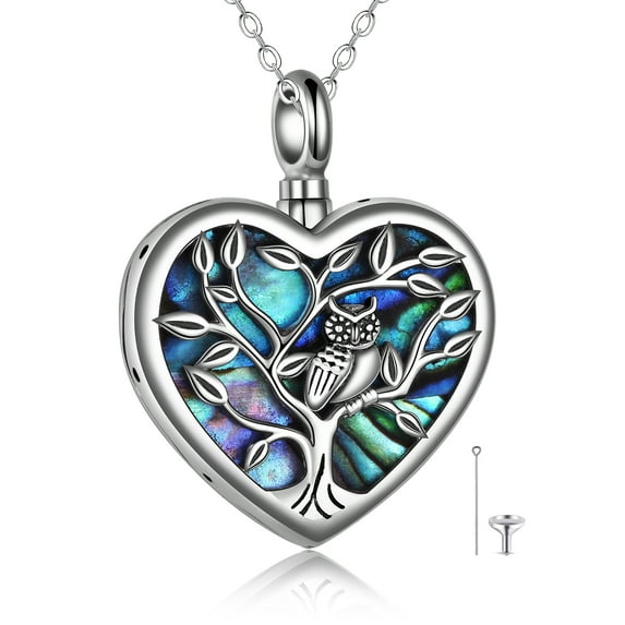 ONEFINITY Owl Urn Necklace Sterling Silver Heart Pendant Female Jewelry for Ashes
