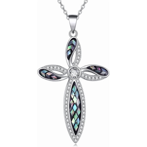 ONEFINITY Religious Cross Pendant Necklace Sterling Silver Origami Cross Pendant Women Men Jewelry